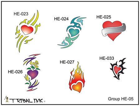 Airbrush Tattoo Stencil Set Hearts 05