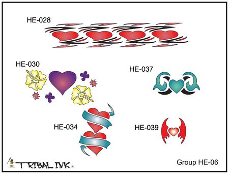 Airbrush Tattoo Stencil Set Hearts 06