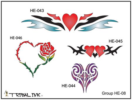 Airbrush Tattoo Stencil Set Hearts 08