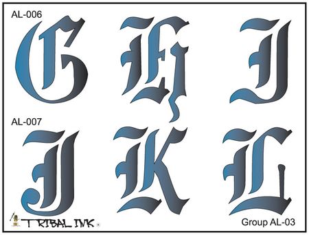 Airbrush Tattoo Stencil Set Old English Alphabet Large 03