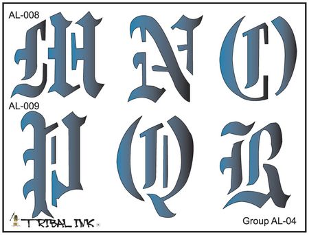 Airbrush Tattoo Stencil Set Old English Alphabet Large 04