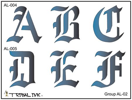 Airbrush Tattoo Stencil Set|Old English|Large 02