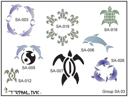 Airbrush Tattoo Stencil Set Sea Animal 03