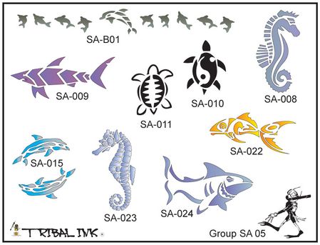 Airbrush Tattoo Stencil Set Sea Animal 05