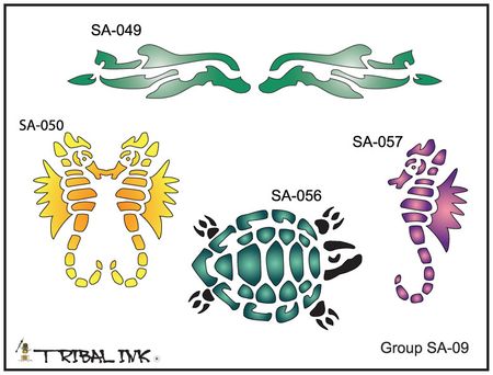 Airbrush Tattoo Stencil Set Sea Animal 09