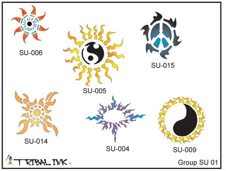 Airbrush Tattoo Stencil Set Sun 01