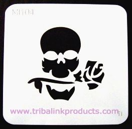 Airbrush Tattoo Stencil Skull with Rose in Mouth MI-104