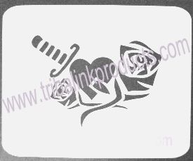 Airbrush Tattoo Stencil Sword Heart and Rose MI-094