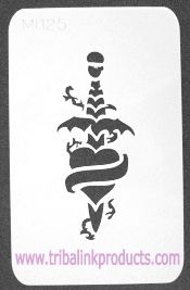 Airbrush Tattoo Stencil Sword with Heart MI-125
