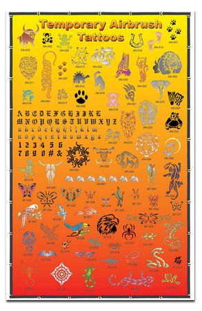 Airbrush Tattoo Poster Display 1  Orange - Stencil Pro Pack 1 Images