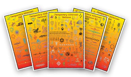 Airbrush Tattoo Vinyl Poster Display 5 Set Orange with Stencils Pro Pack of Your Choice