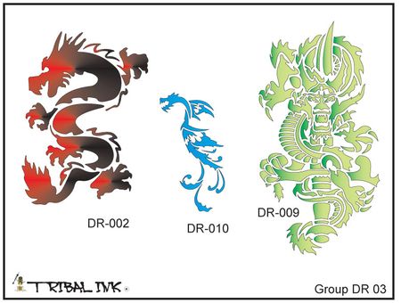 Airbrush Tattoo Dragon Stencils - Set  03