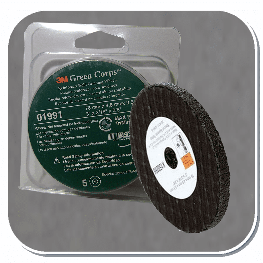 3M 3 x 3/16 x 3/8 Green Corps CUT-OFF WHEEL1991 01991 3M 019913M™ Green Corps™ Reinforced Weld Grinding Wheel, 01991, 3