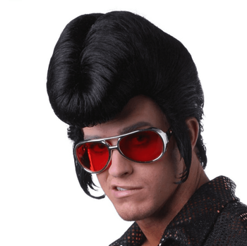 Mens Elvis Quiff Wig – Black 1950s Rock N Roll Costume Accessory – The King