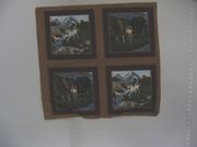 "Wild Horses-Burgundy Frame",26" x 25",4 Pillow Panel