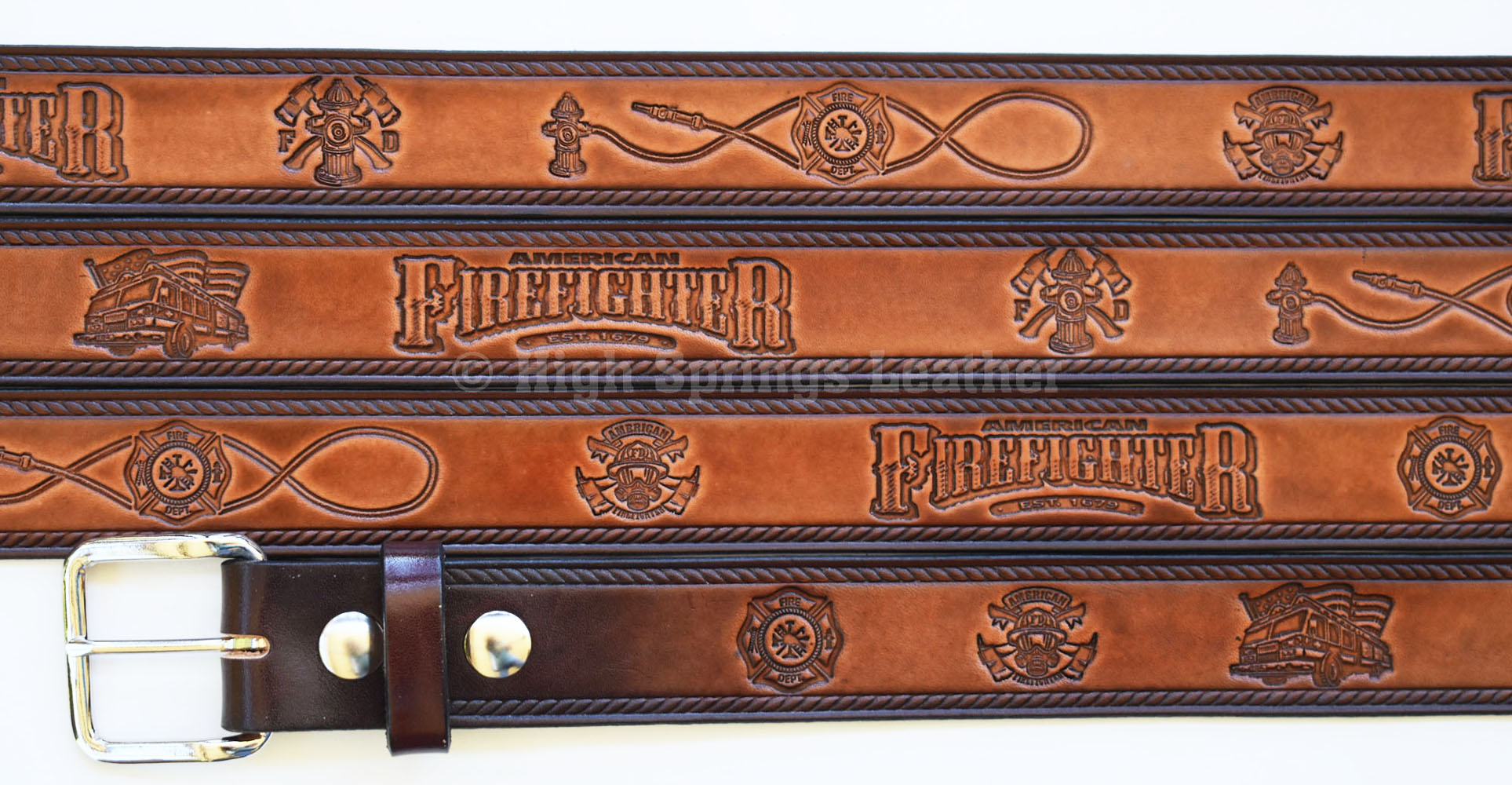 American Firefighter Leather Belt High Springs Leather