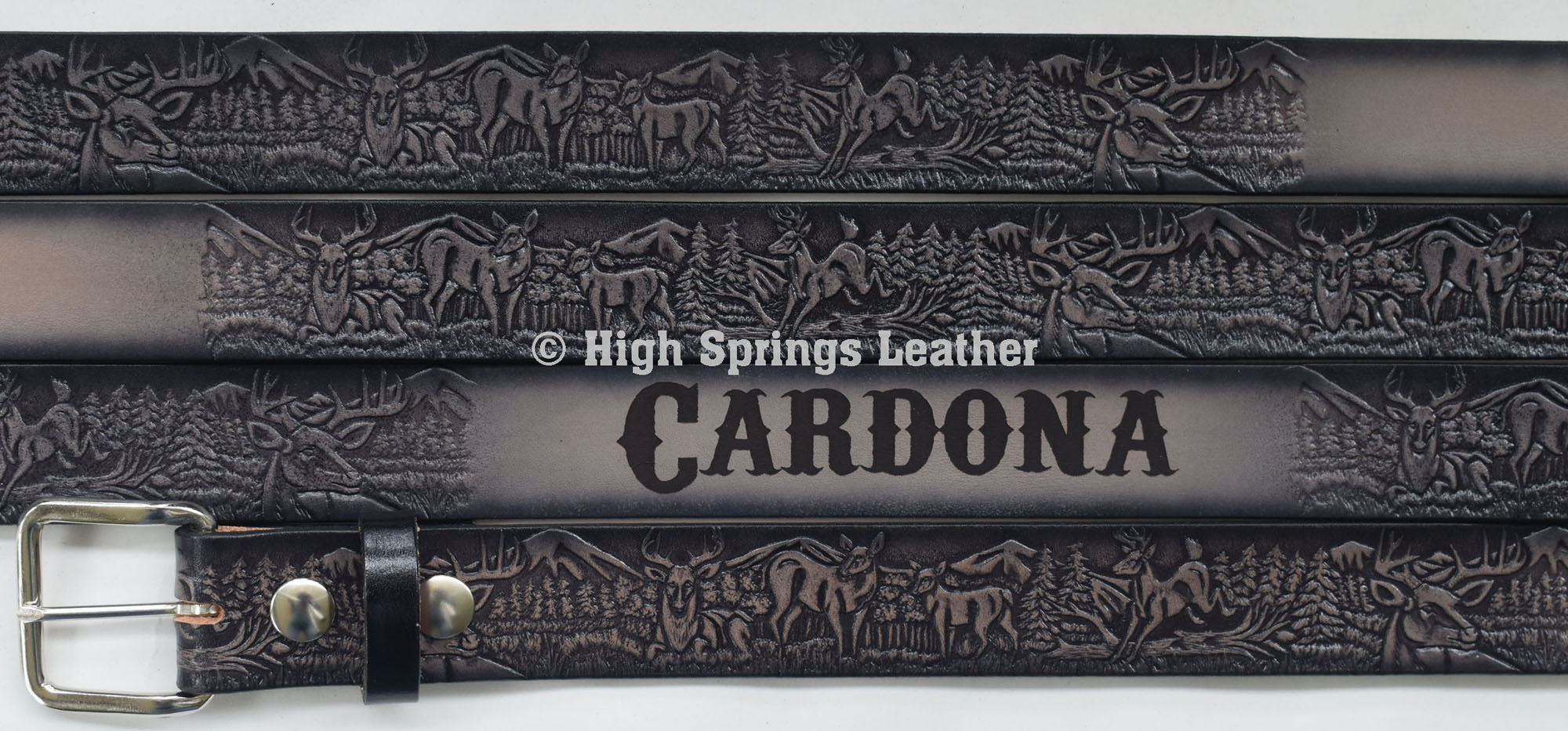 Mens's Leather Deer Name Belt High Springs Leather