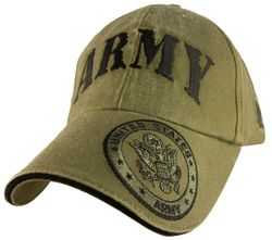 Army With Crest Embroidered Low-Profile OD Green Ball Cap Hat