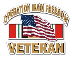 Iraq Veteran with American Flag 5.5" Die-Cut Vinyl Decal Sticker