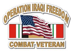Operation Iraqi Freedom Combat Veteran With American Flag 10" Die-Cut Vinyl Decal Sticker