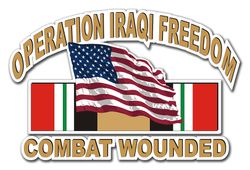 Operation Iraqi Freedom Combat Wounded with American Flag and Ribbon 10" Die-Cut Vinyl Decal Sticker