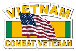 Vietnam Combat Veteran with American Flag and Ribbon 8" Die-Cut Vinyl Decal Sticker