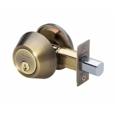 Master Lock DSO0605 Single Cylinder Deadbolt Door Hardware with SilvaBond Antimicrobial Protected Finish, Antique Brass