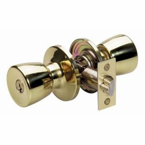 Master Lock TUMOB103 Tulip Keyed Entry Mobile Home Door Knob with SilvaBond Antimicrobial Finish, Polished Brass