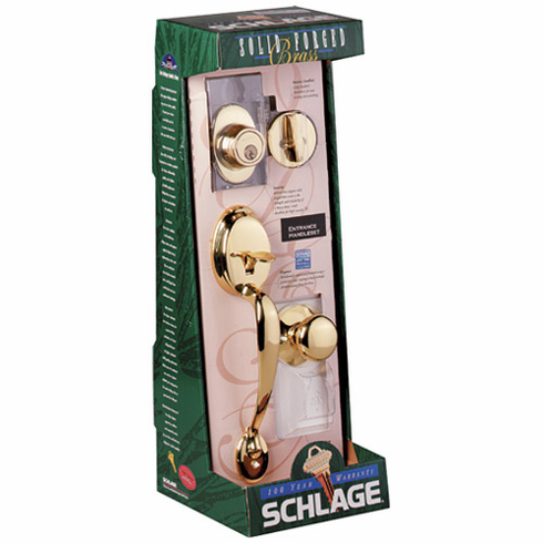 Schlage Grip Handle Entry Door Lock (F360nvply505) Brass