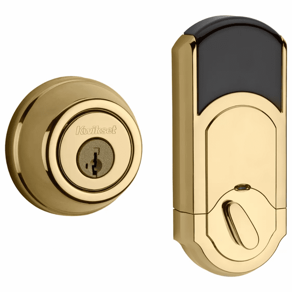 99100-061 - Kwikset Signature Series 910 Traditional Round Door Deadbolt with Z-Wave Plus 500-Chipset (in Polished Brass Finish)
