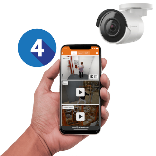Alarm.com Commercial Business Video 4 Cameras Surveillance Services (Powered by Alarm.com App)