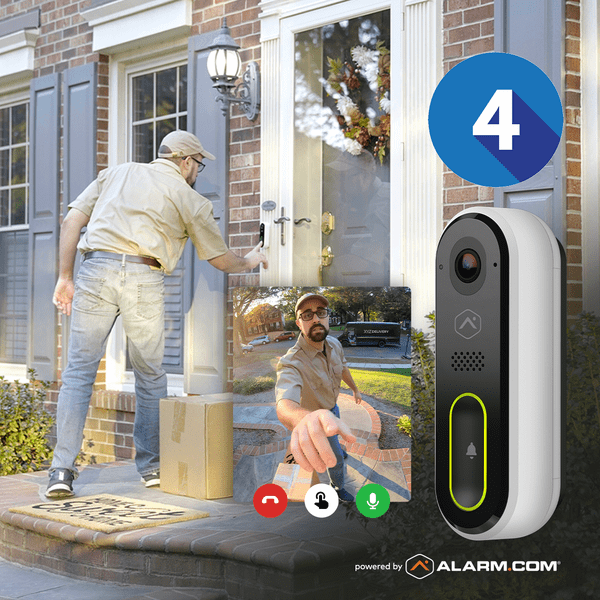 Alarm.com Standalone 4-Video Doorbells Monitoring Services (Powered by Alarm.com App)