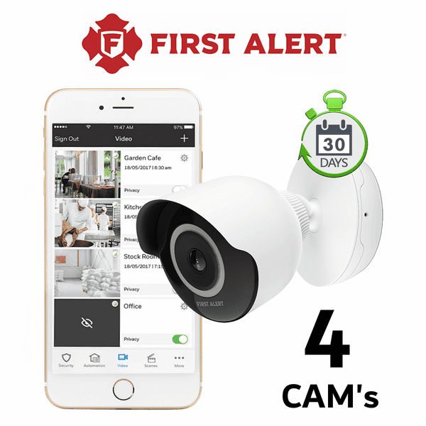 First Alert 4 Standalone Business Security Camera Services with 30-Days Storage (Powered by Total Connect 2.0 App)