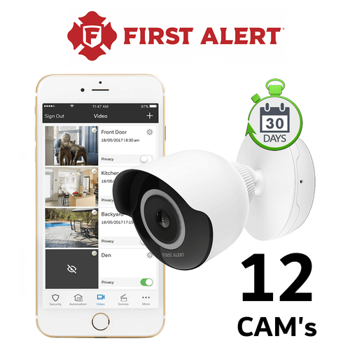 First Alert 12 Standalone Home Security Camera Services with 30-Days Storage (Powered by Total Connect 2.0 App)