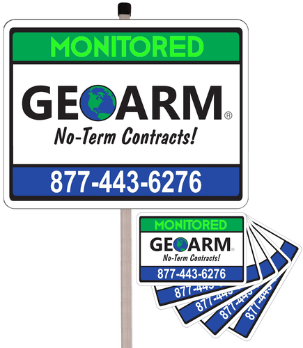 GeoArm&reg; Home Security Yard Sign (w/Metal Post and 5-Stickers Combo)