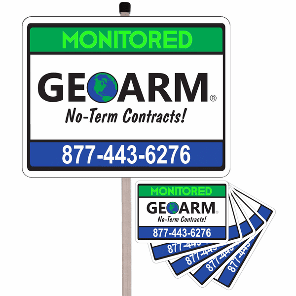 GeoArm&reg; Home Security Yard Sign (w/Metal Post and 5-Stickers Combo)