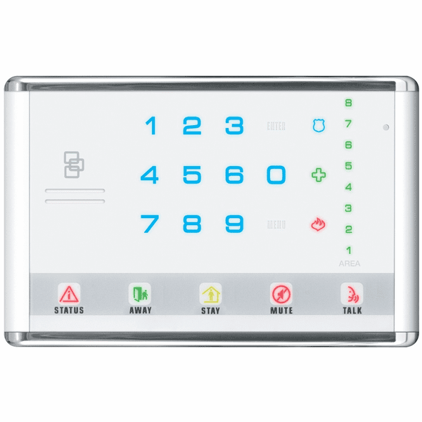 NX-1813E - GE Interlogix NetworX Hardwired Advanced Touch Horizontal LED White Alarm Keypad (w/Voice-Guided Intercom)