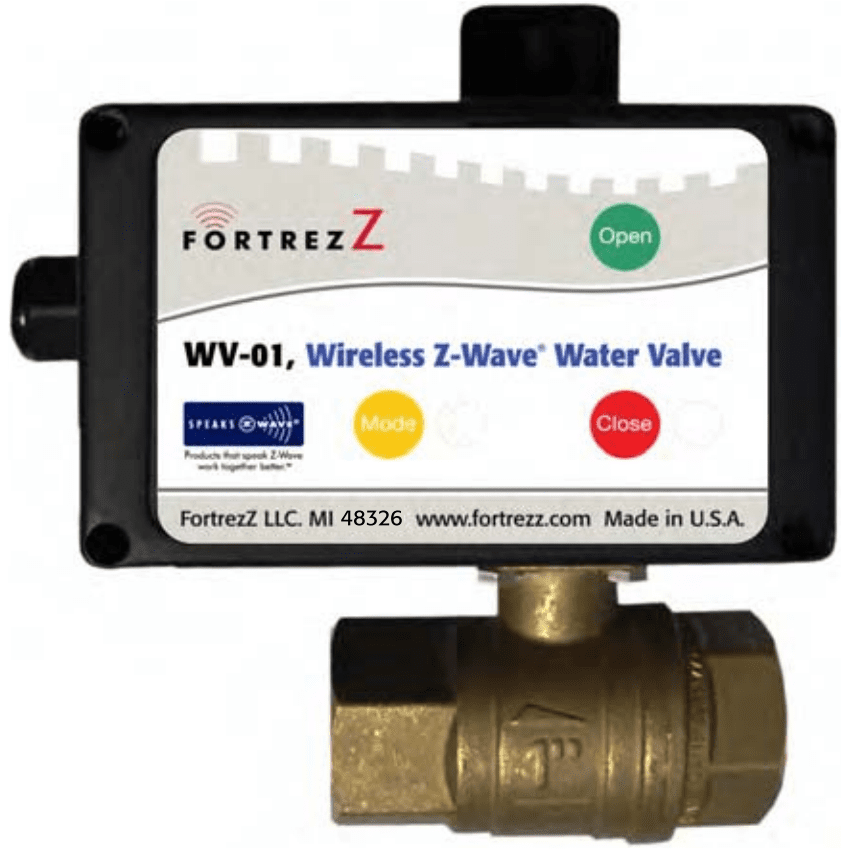 WV01LFUS075 FortrezZ ZWave Automated Water ShutOff Valve (3/4" Brass)