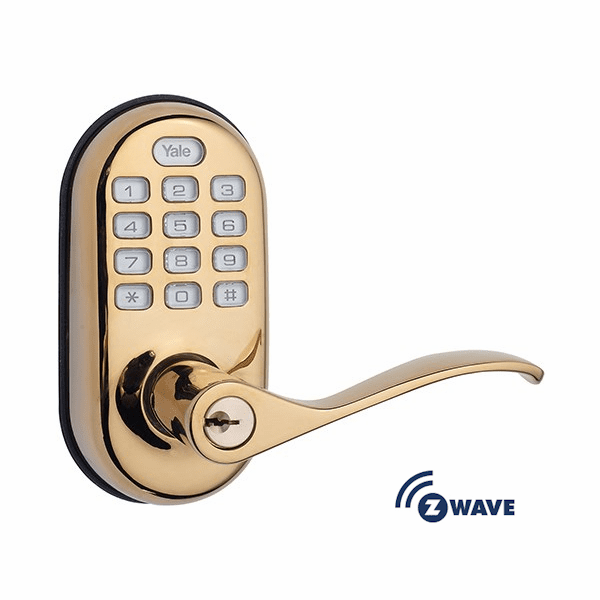 YRL210ZW605 - Yale Z-Wave Push Button Keypad Lever Lock (in Bright Brass Finish)