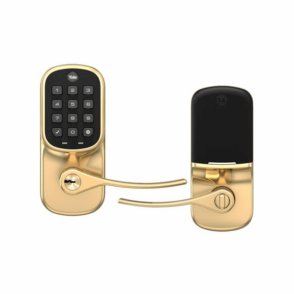 YRL216-ZW2-605 - Yale Assure Lever Pushbutton Keypad Lock and Keyhole with Z-Wave Plus (in Bright Brass Finish)