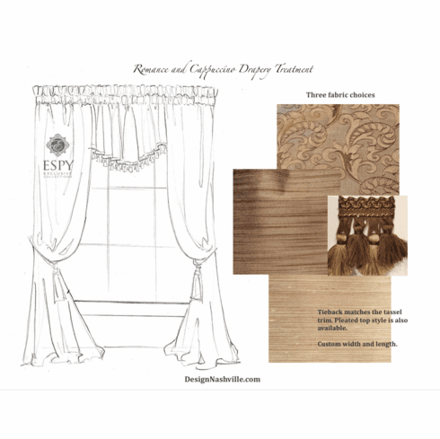Drapery Treatment Romance and Cappuccino, 3 fabric options