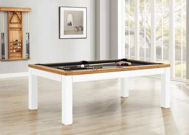 Penelope II Pool Table in Acacia & White with Dining Top, 7'