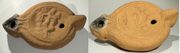 Ancient Rome: 2d Century CE Oil Lamp with erotic design. Terra cotta.