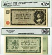Bohemia & Moravia 1940 50 Korun, SPECIMEN Note, Pick 5s, B105as