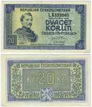 Czechoslovakia ND (1945) 20 Korun, Pick 61a, B140a.  **SOLD OUT**