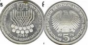German Federal Republic 1974-F 5 Deutsche Mark, 25th Anniversary Constitution, KM-138