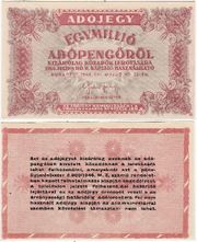 HUNGARY 1946 1 Million Adopengo, Pick 140c. 
