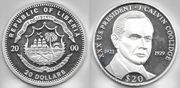 LIBERIA 2000 20 Dollars, Bust of J. Calvin Coolidge, KM-896