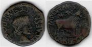 MUNICIPIUM TURIASO Ae As (13.43g) of Tiberius (14-37 CE); M. Pontius Marsus and C. Marius Vegetus.  **SOLD OUT**