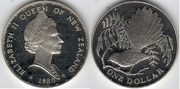 NEW ZEALAND 1980 Dollar, Fantail bird; KM-49a